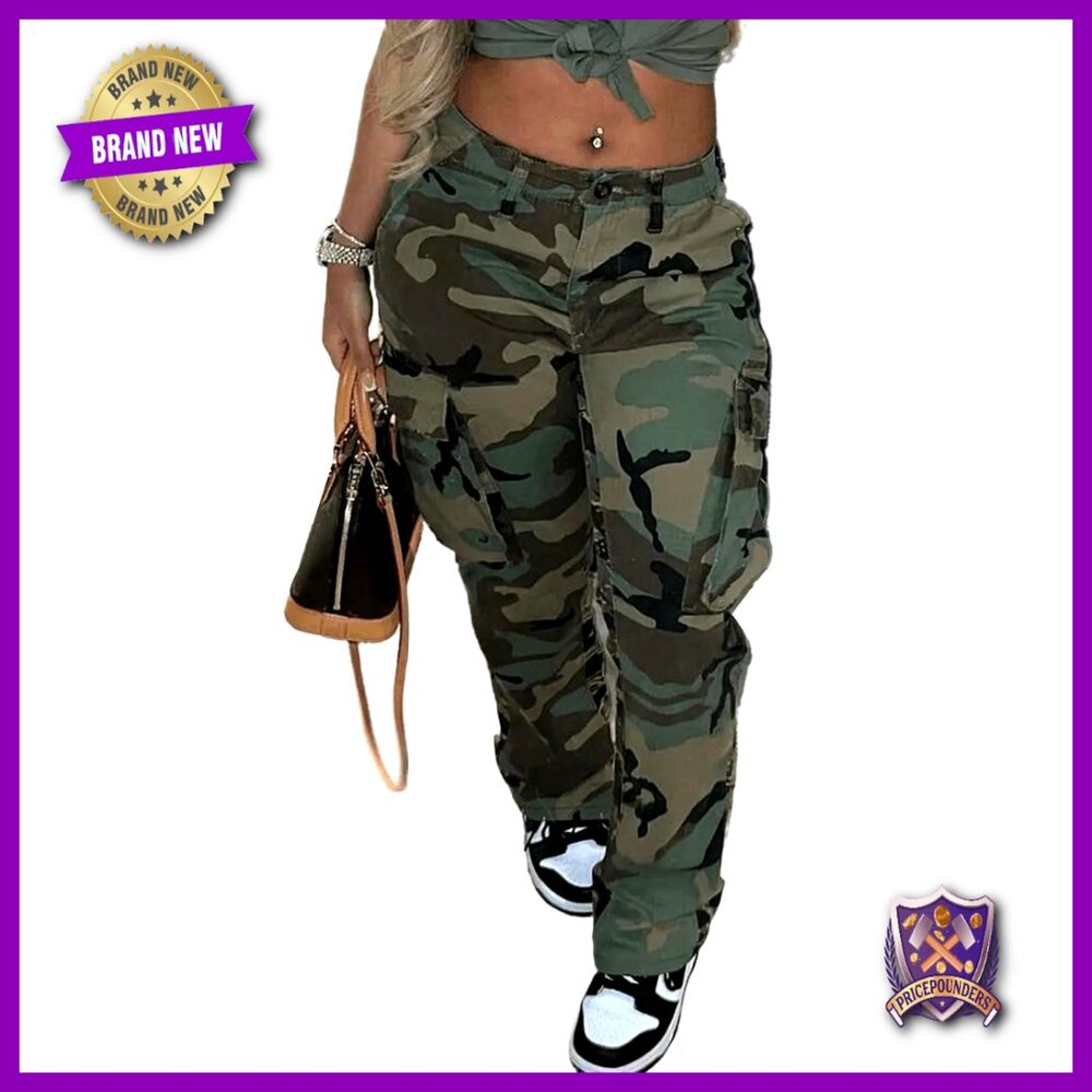 Plus Size High Waist Cargo Camo Jogger Pants with Pockets
